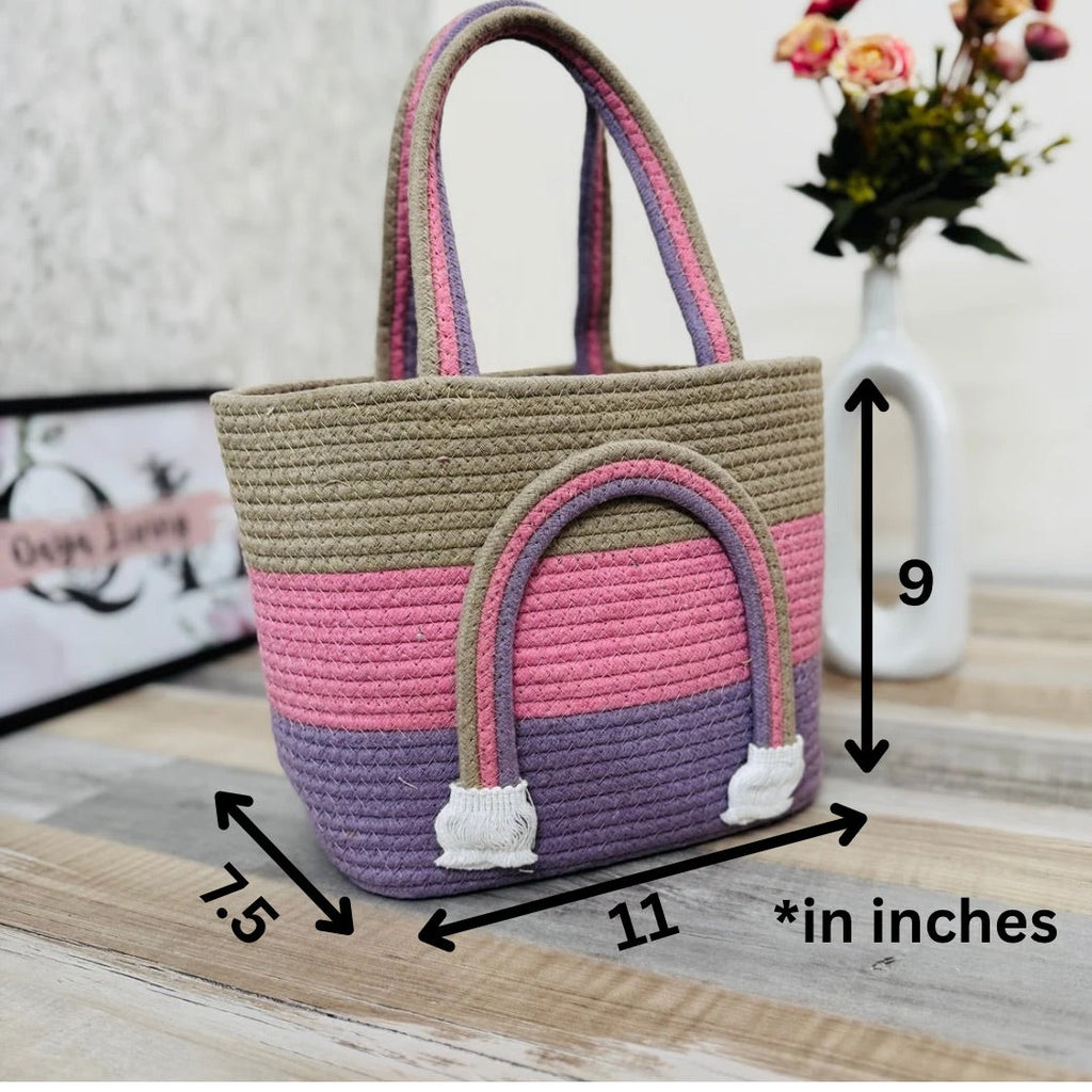 Set of 2 Hamper Basket - pink & rainbow