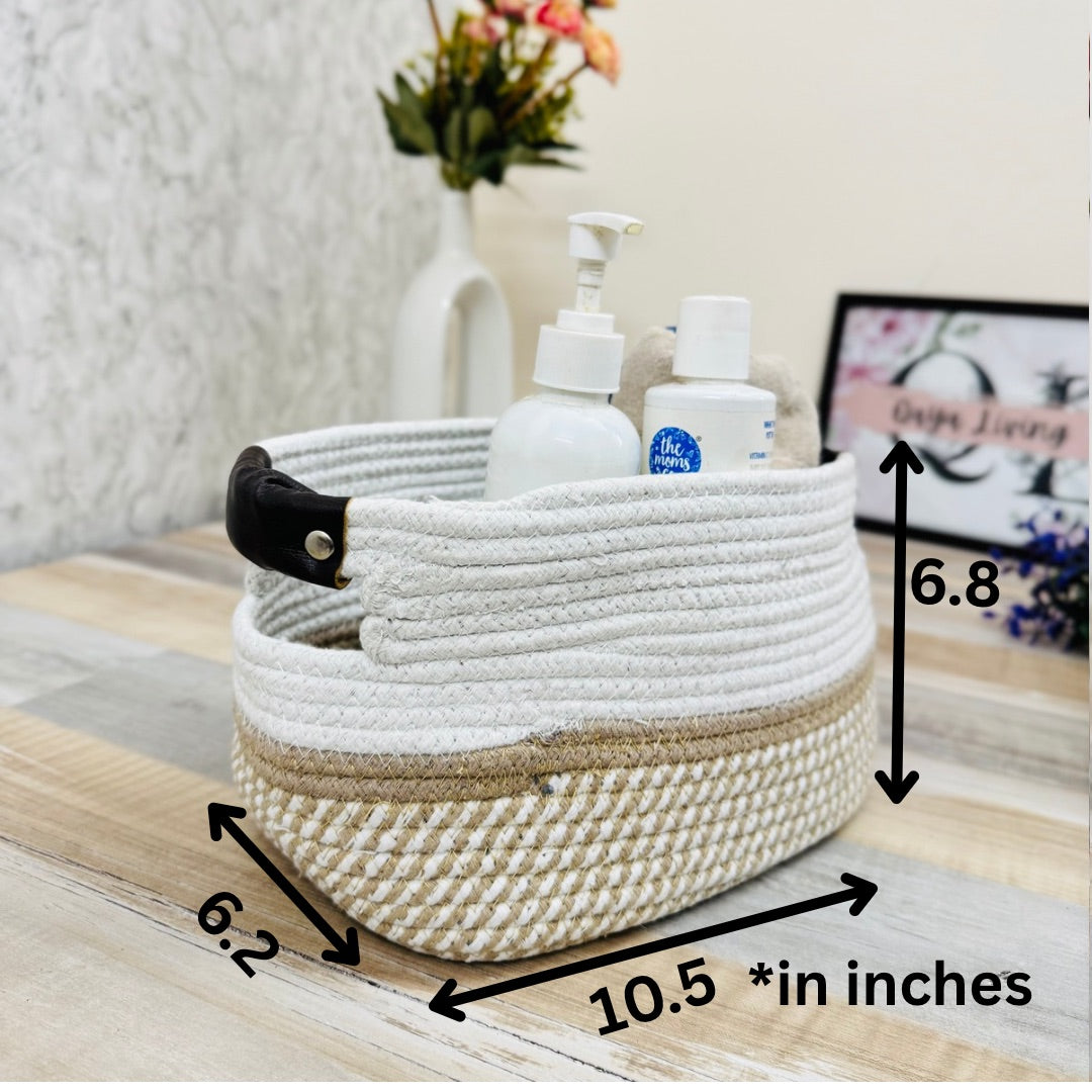 Set of 2 Hamper Baskets - Beige & White