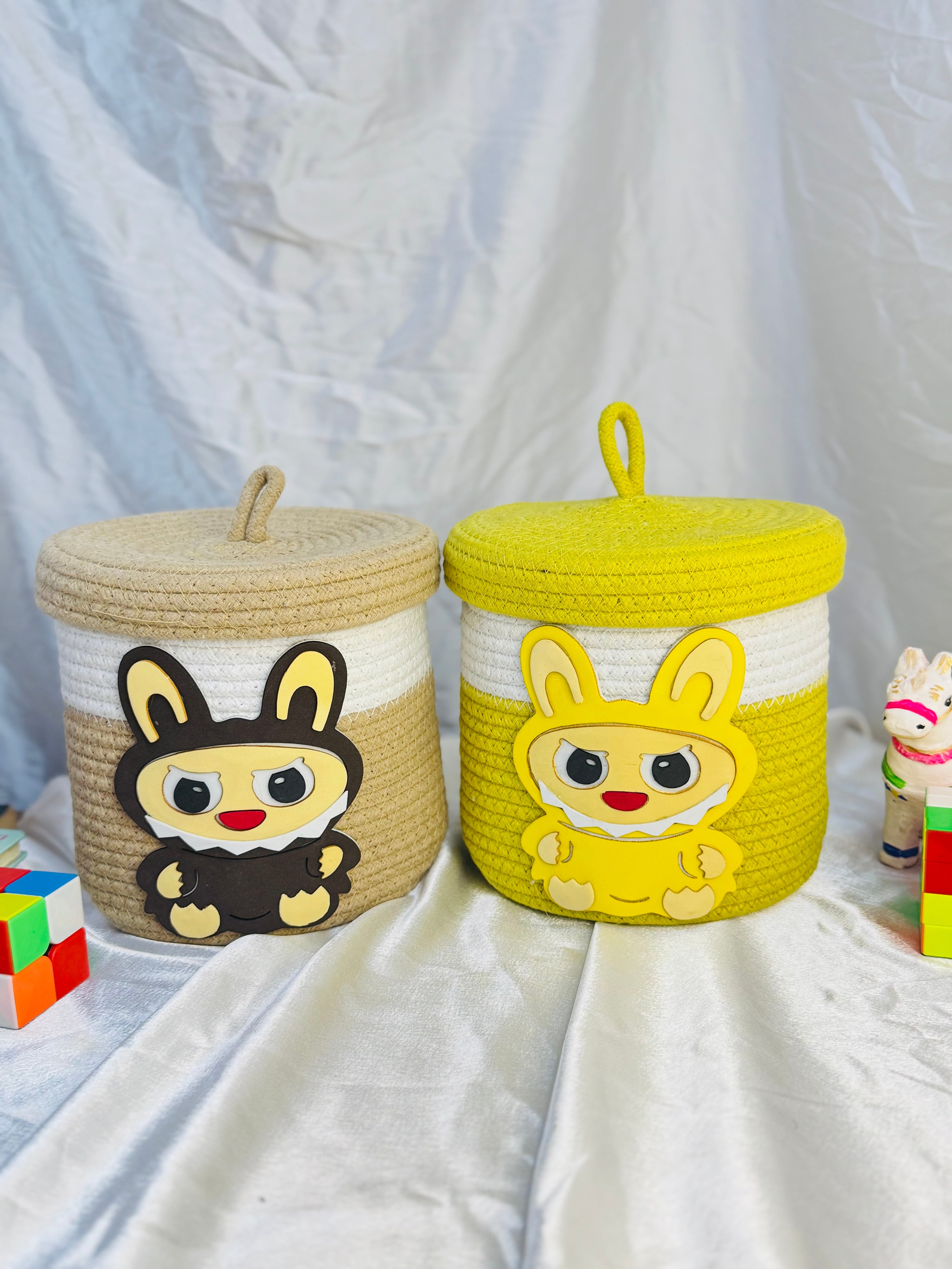 Set of 2 Labubu Basket - Beige+yellow