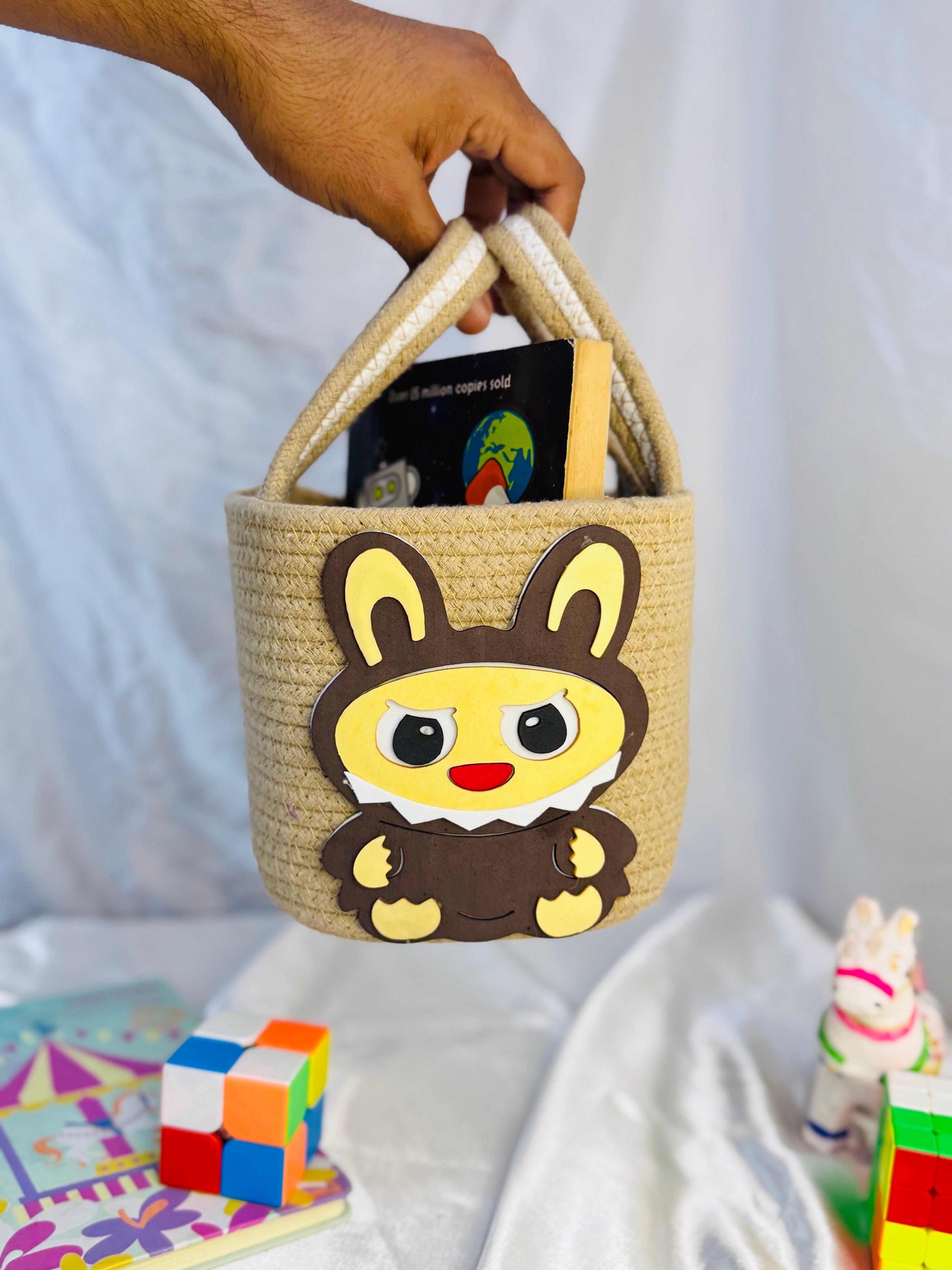 Set of 2 Labubu Hamper Basket - Beige+yellow