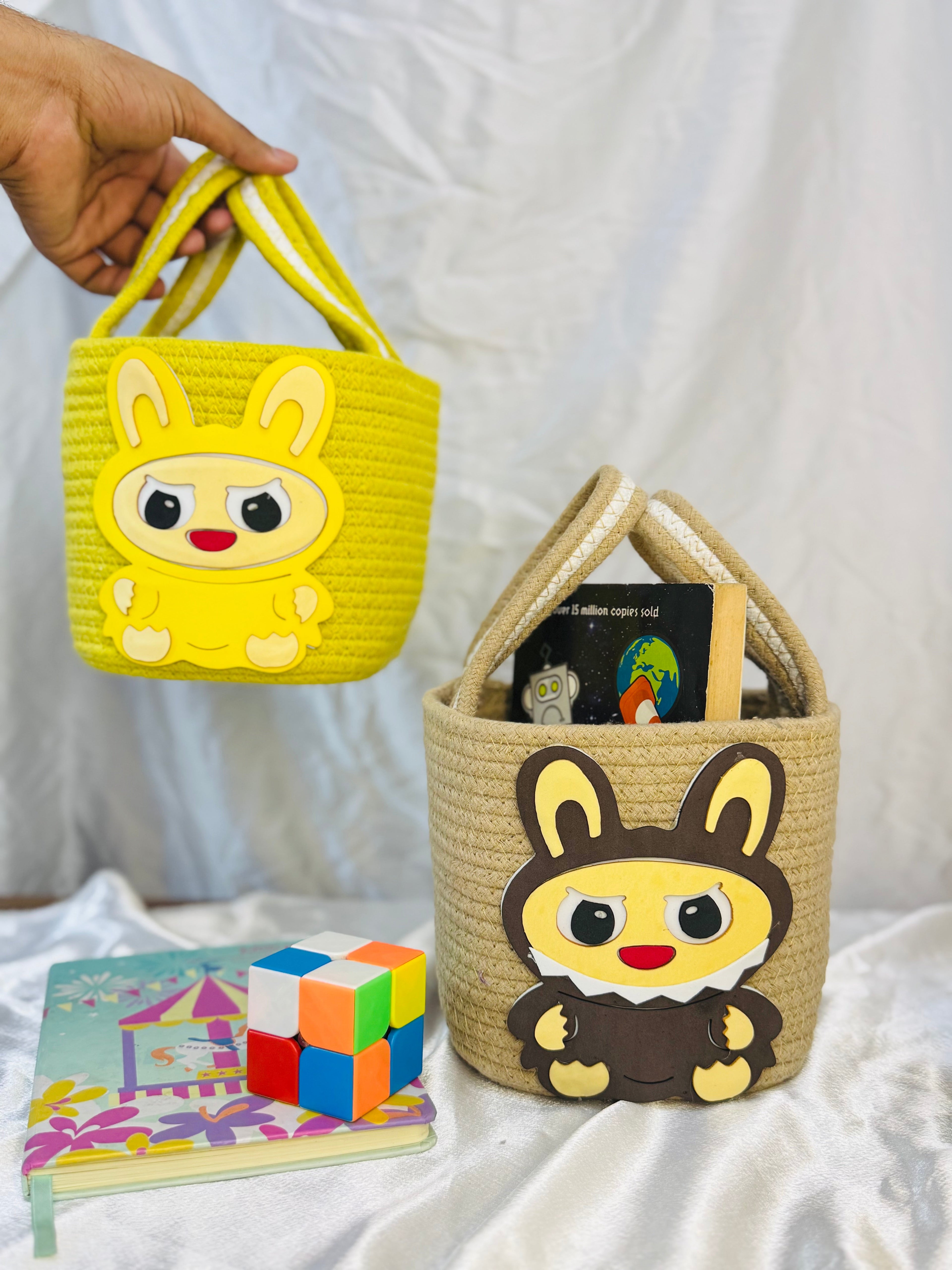Set of 2 Labubu Hamper Basket - Beige+yellow