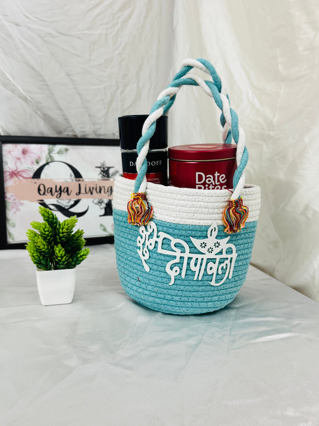 शुभ दीपावली Basket - Aqua Blue