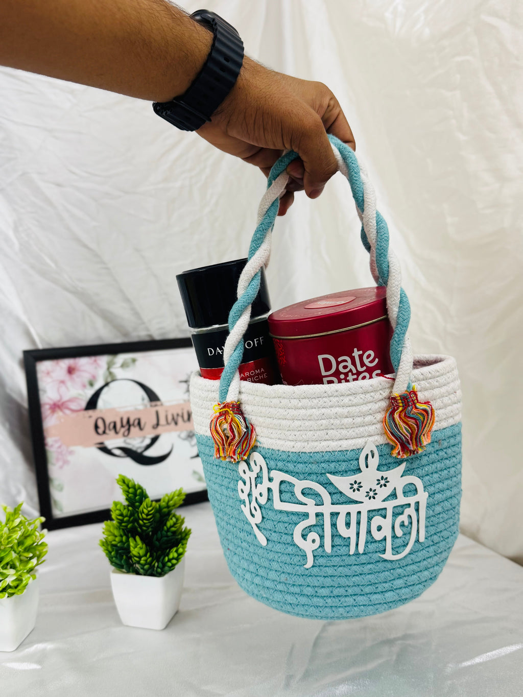शुभ दीपावली Basket - Aqua Blue