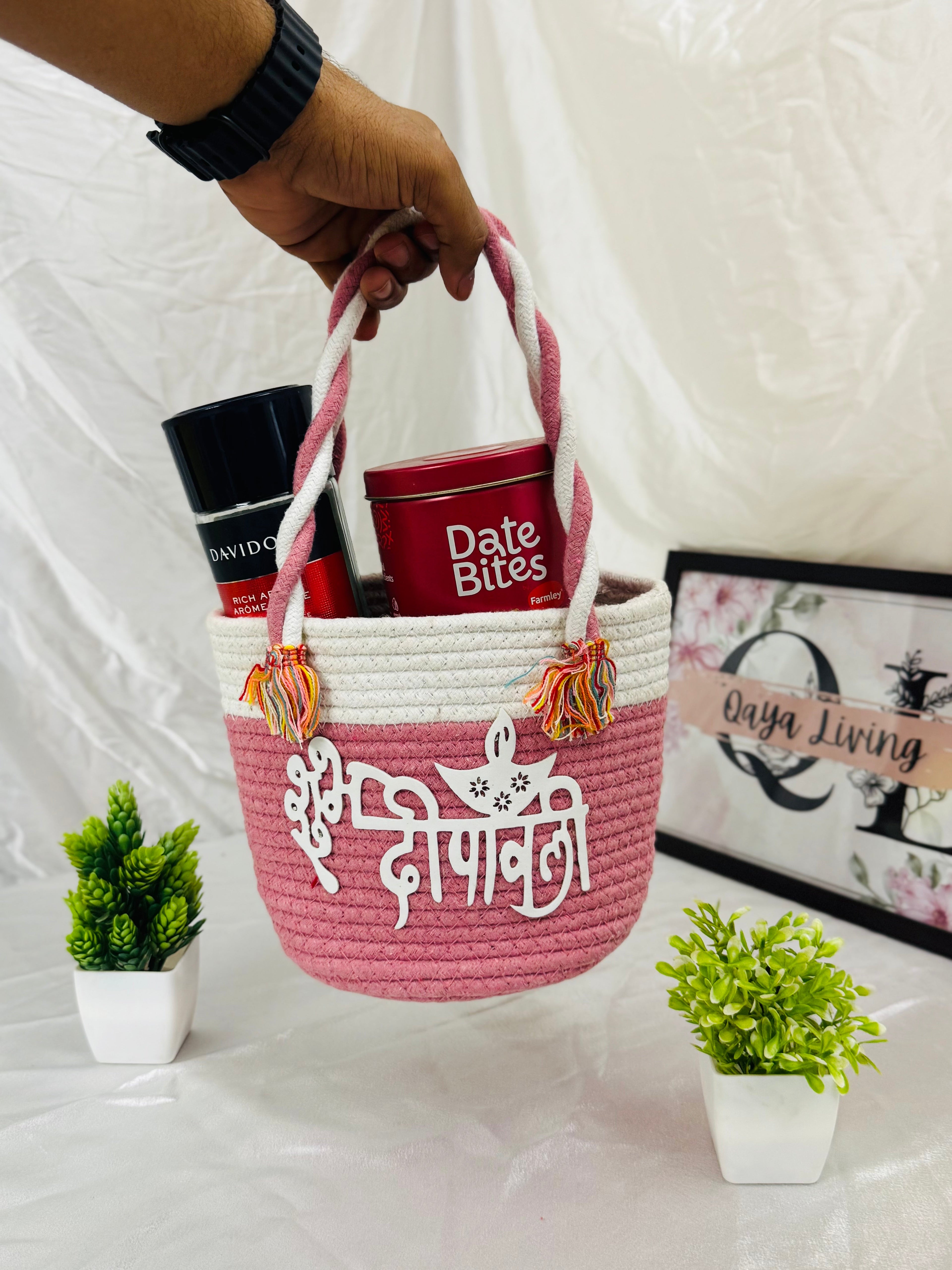 शुभ दीपावली Basket - Rose Pink