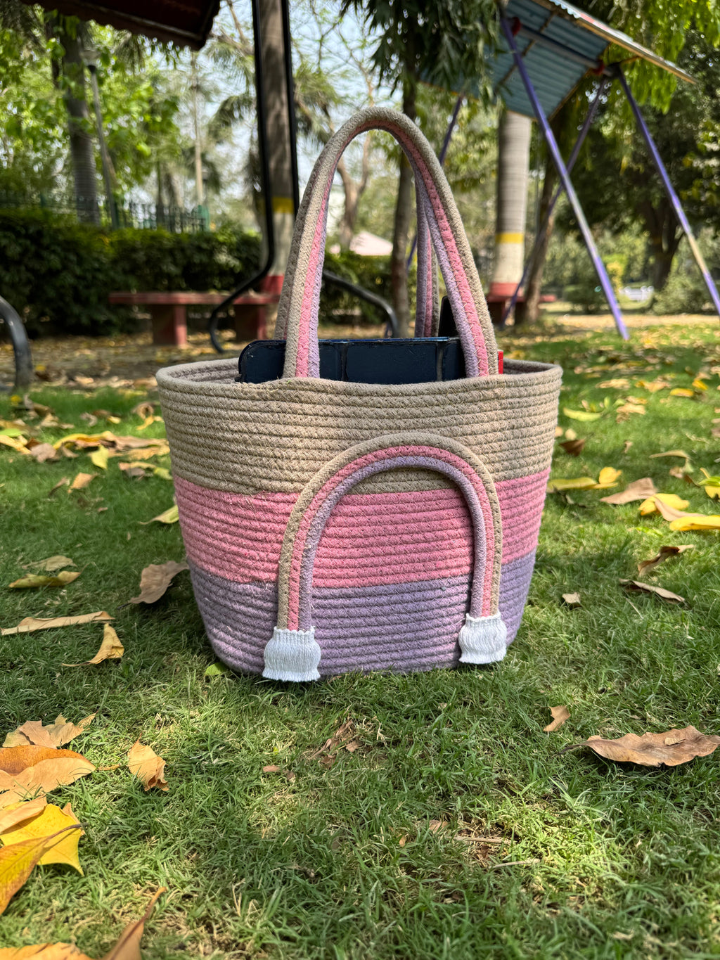 Set of 2 Hamper Basket - pink & rainbow