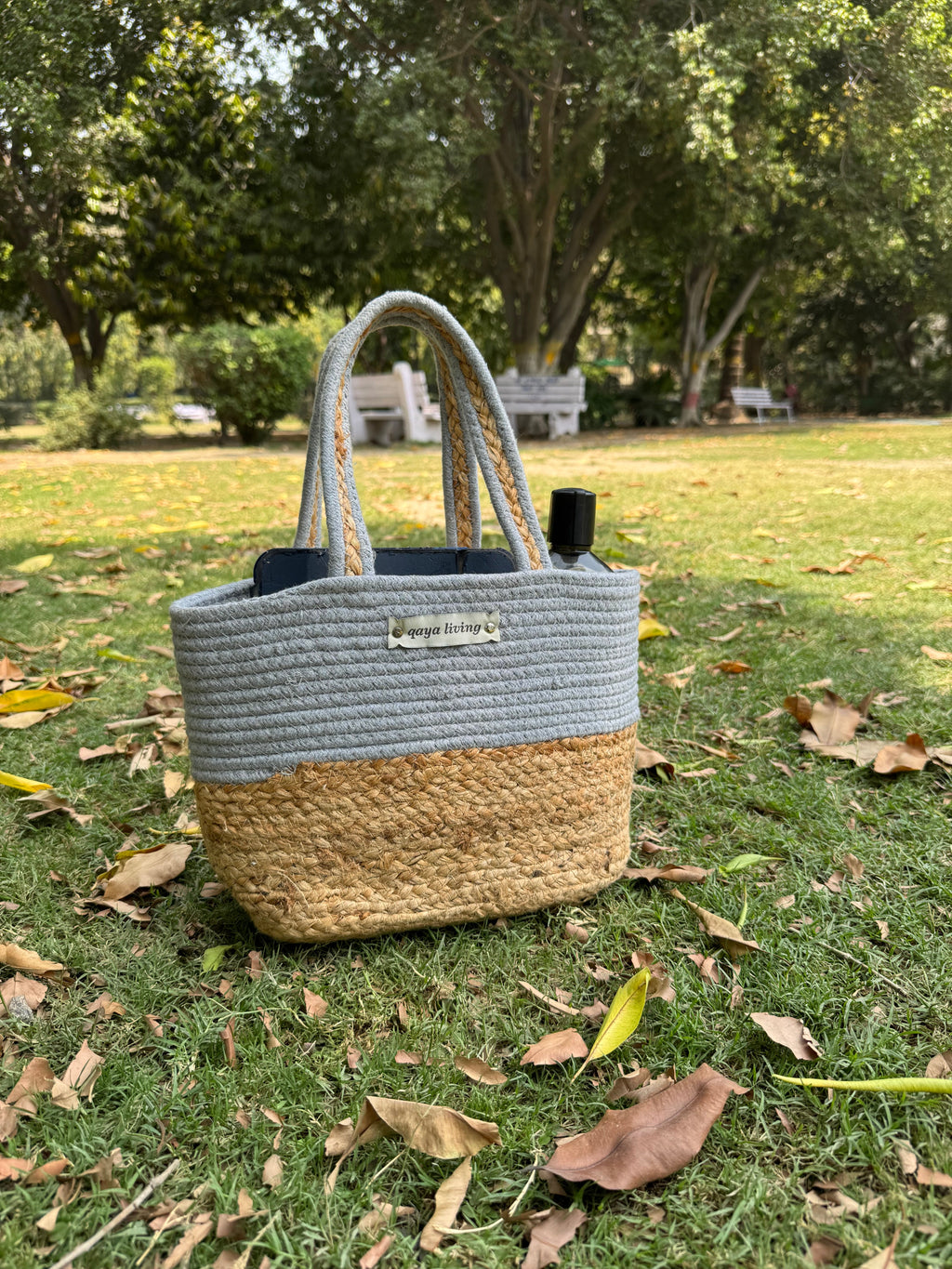 Grey-Jute Hamper Basket