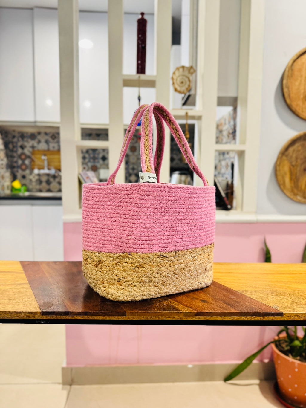 Pink-Jute Hamper Basket