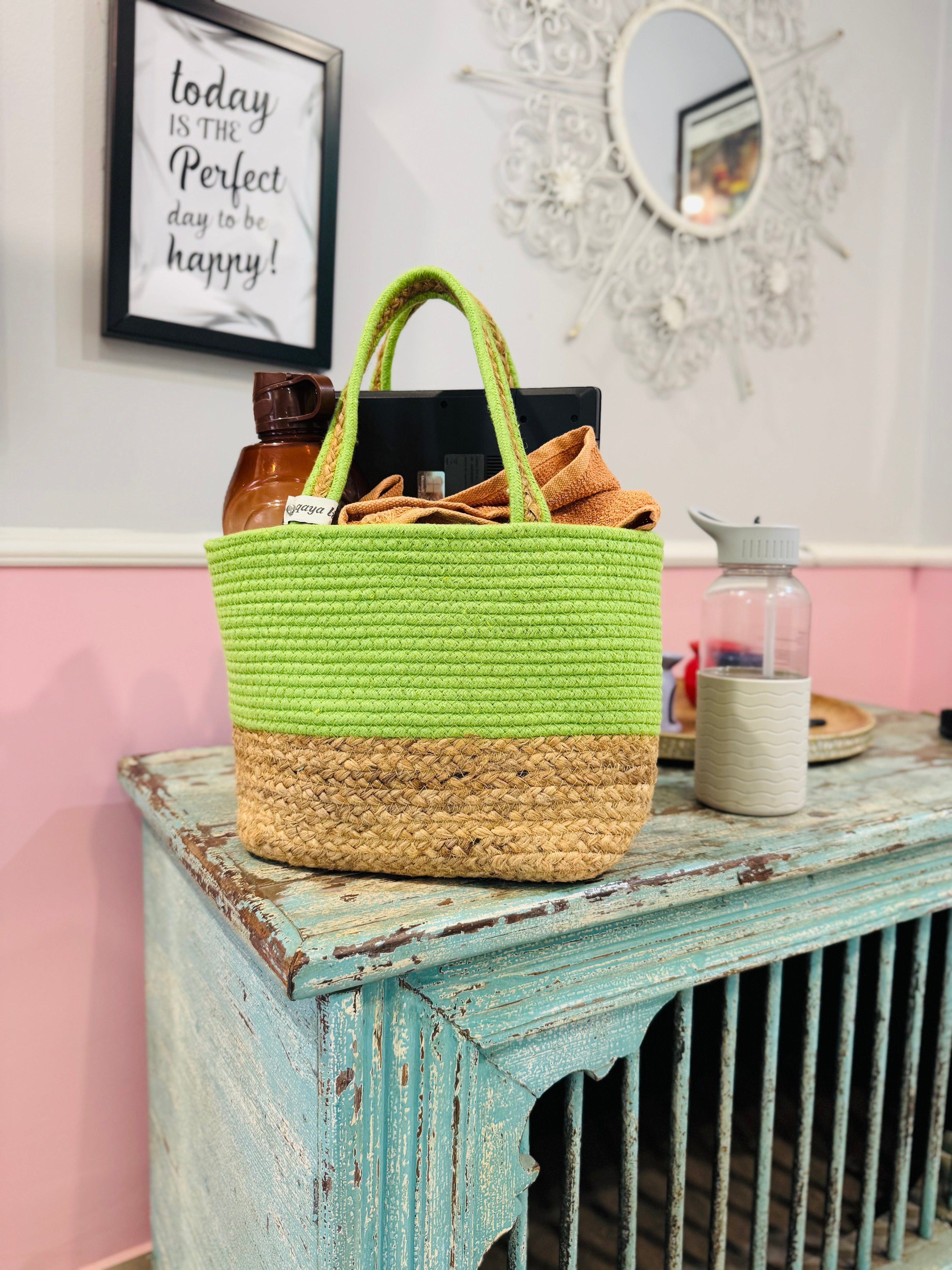Green-Jute Hamper Basket