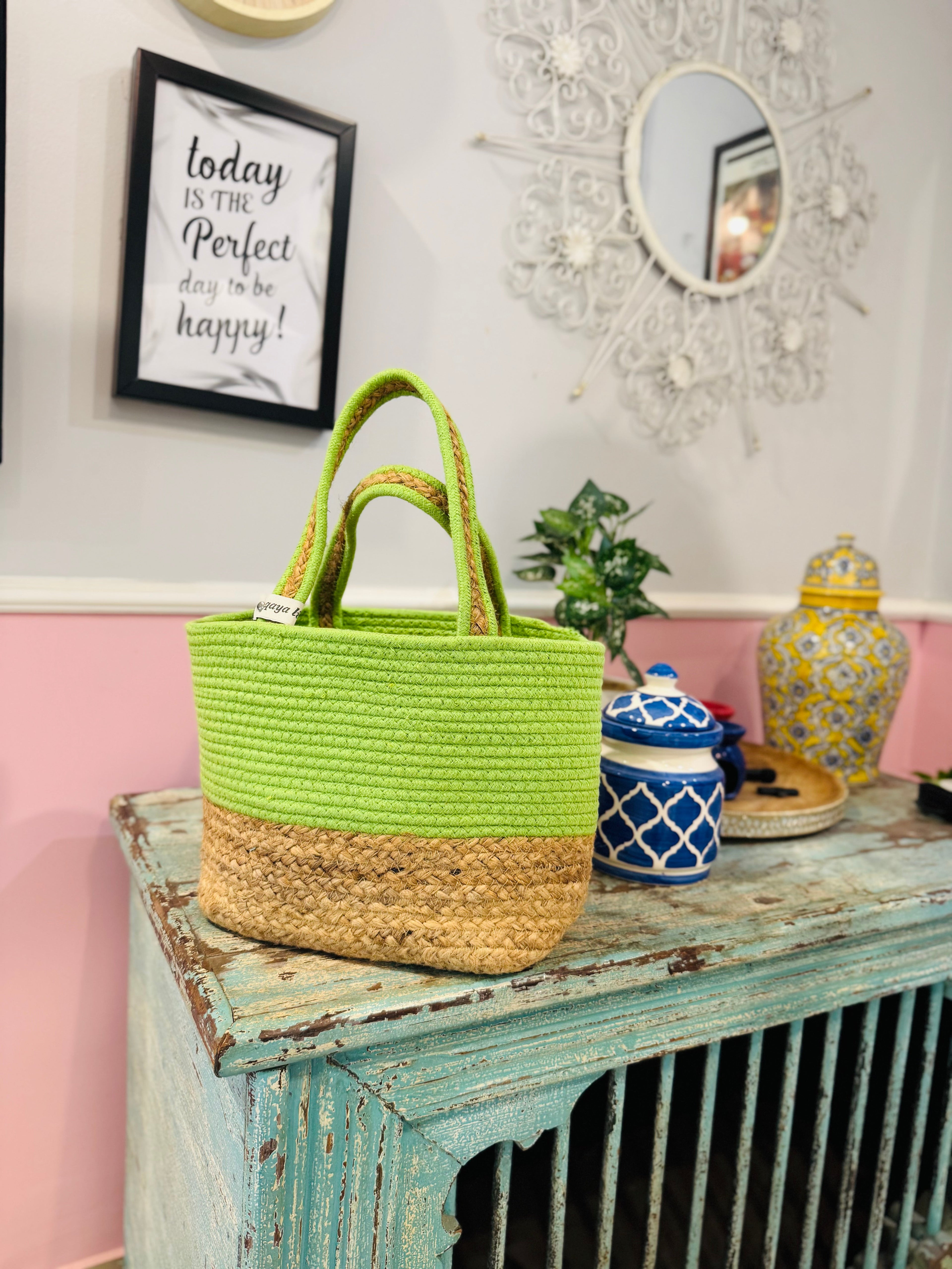 Green-Jute Hamper Basket