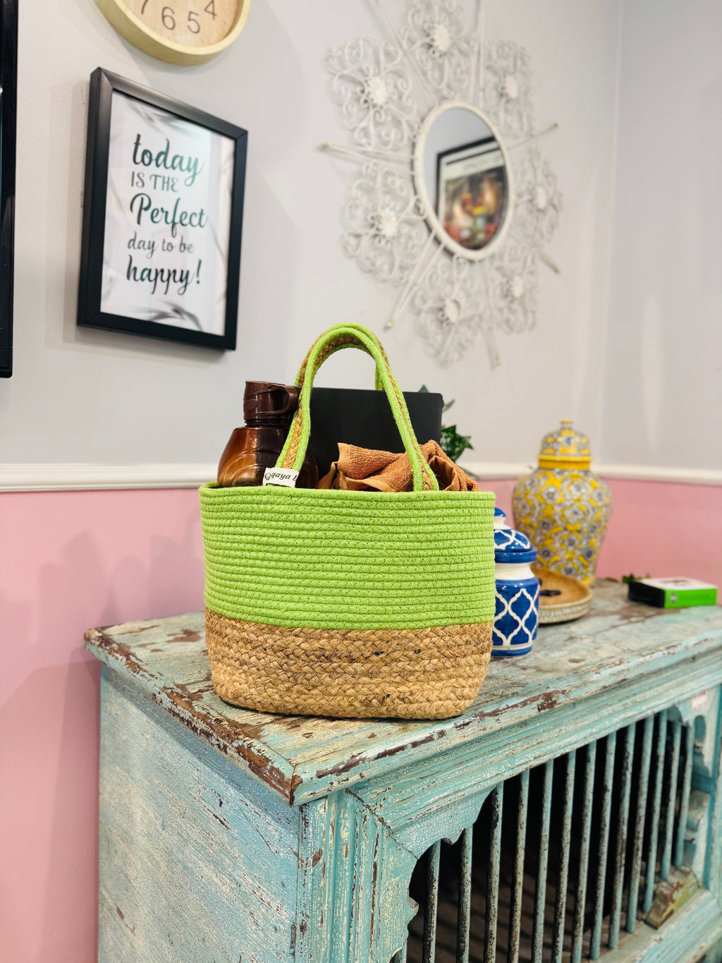 Green-Jute Hamper Basket