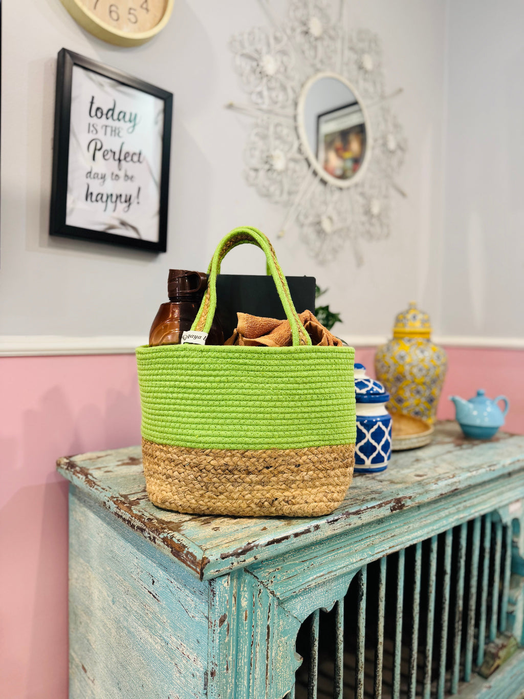Green-Jute Hamper Basket