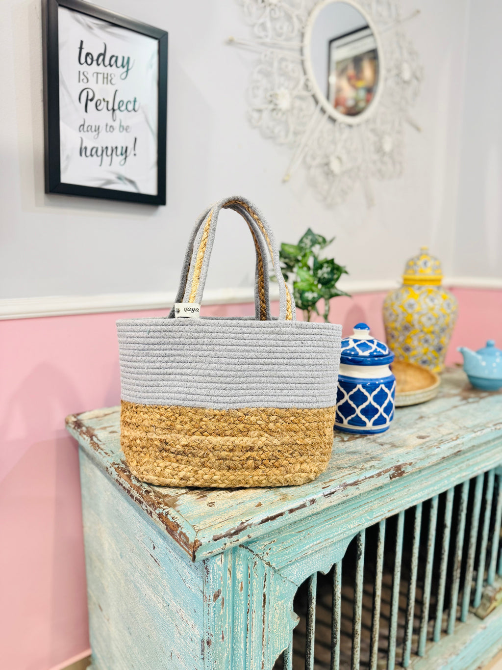 Grey-Jute Hamper Basket