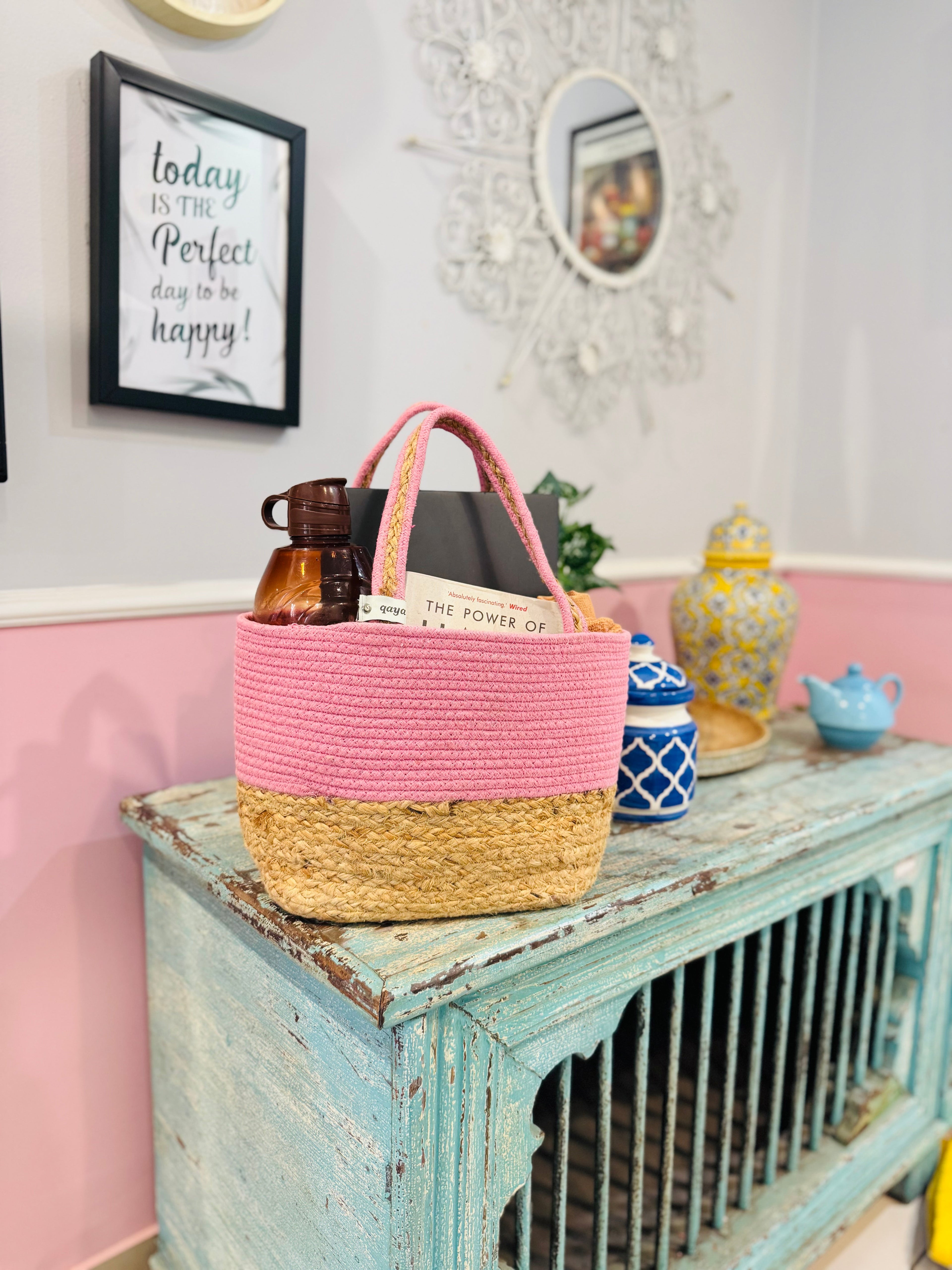 Set of 2 Big Hamper basket - Pink & Grey