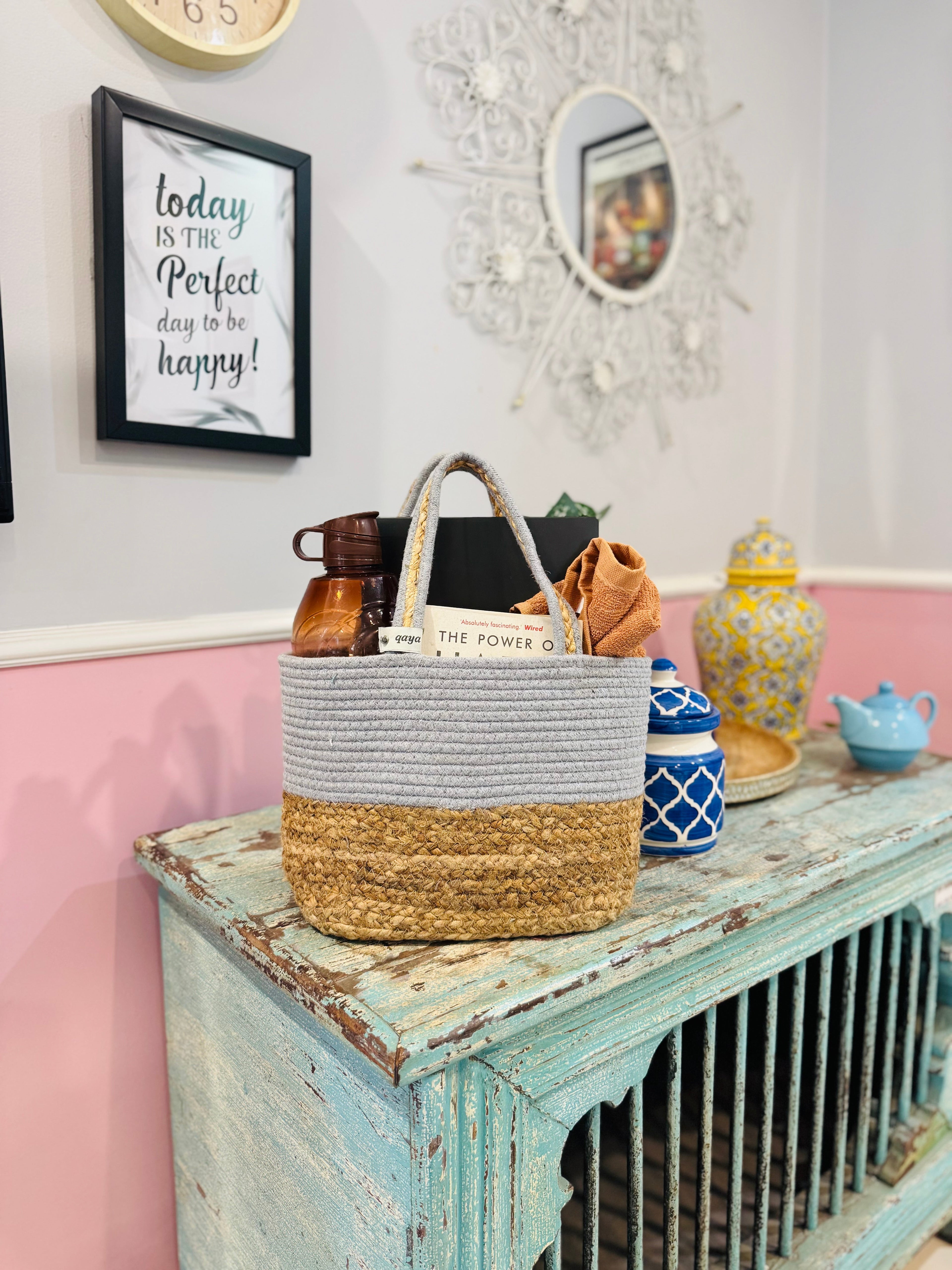 Grey-Jute Hamper Basket