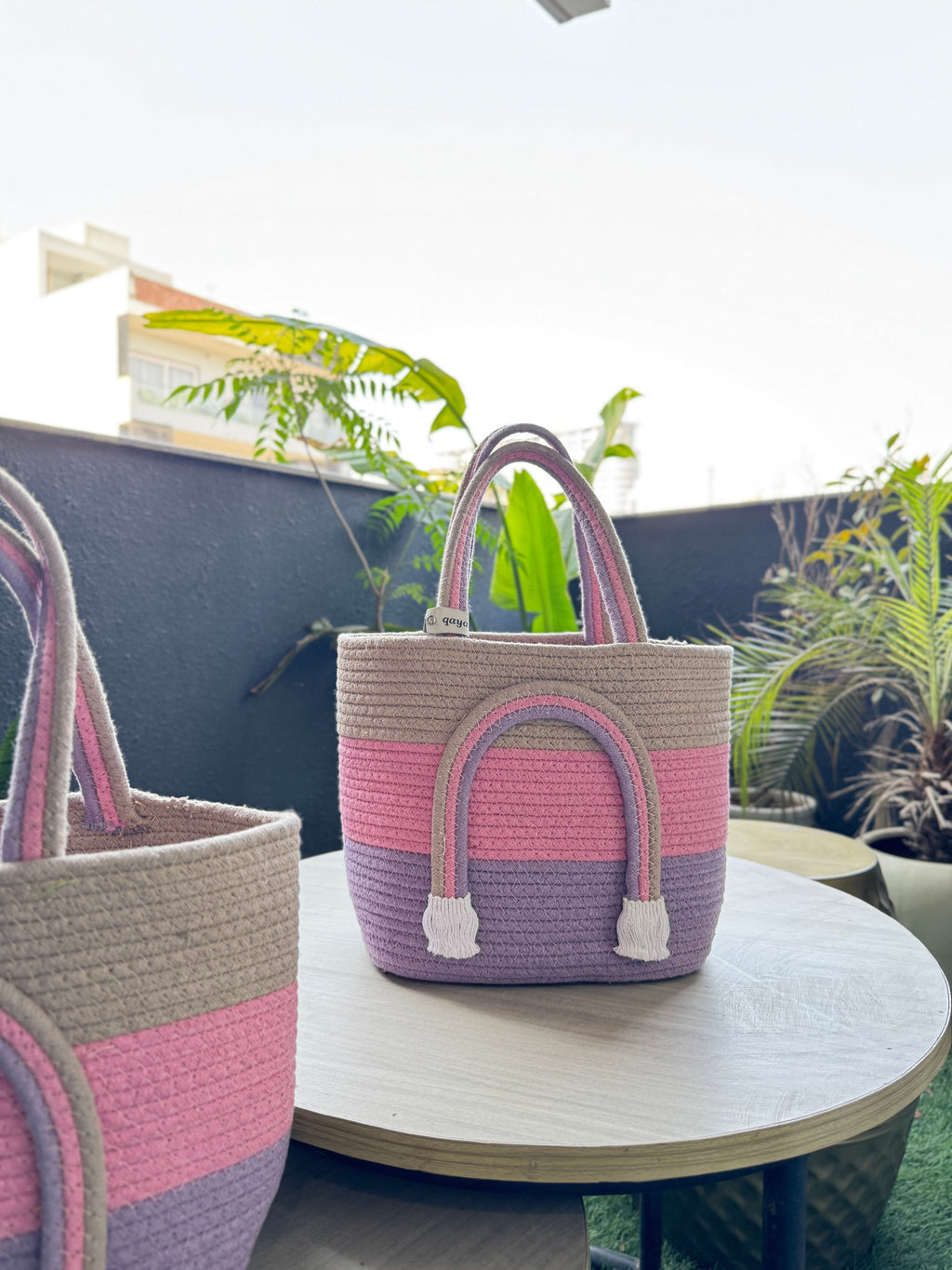 Set of 2 Hamper Basket - pink & rainbow