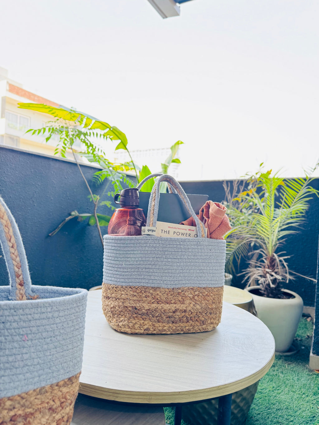 Grey-Jute Hamper Basket