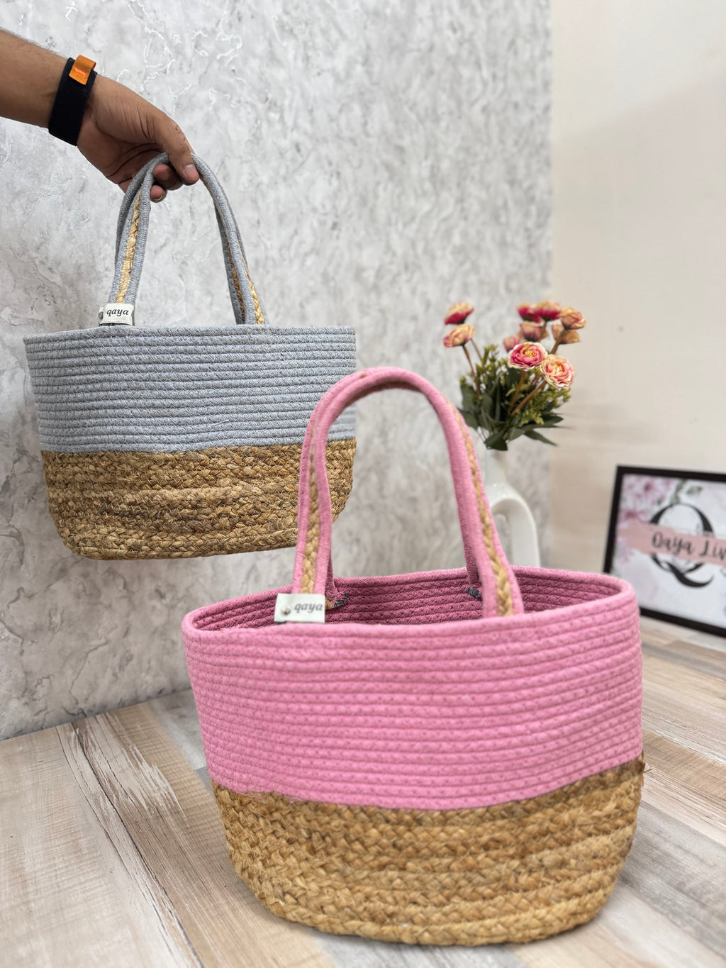 Set of 2 Big Hamper basket - Pink & Grey
