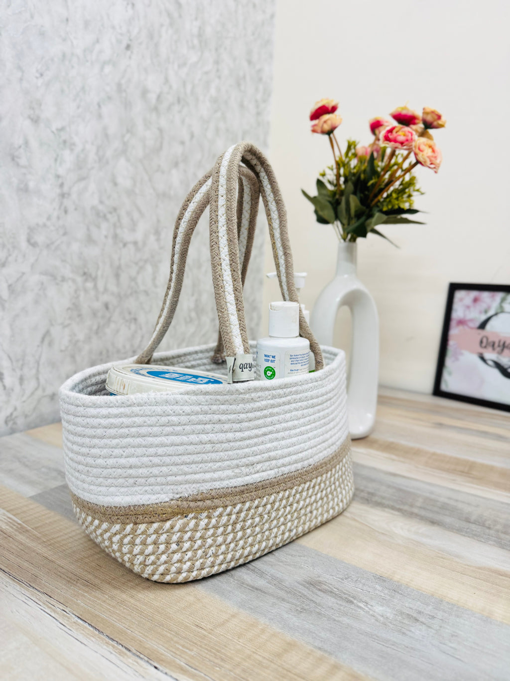 Hamper Basket - White & Beige