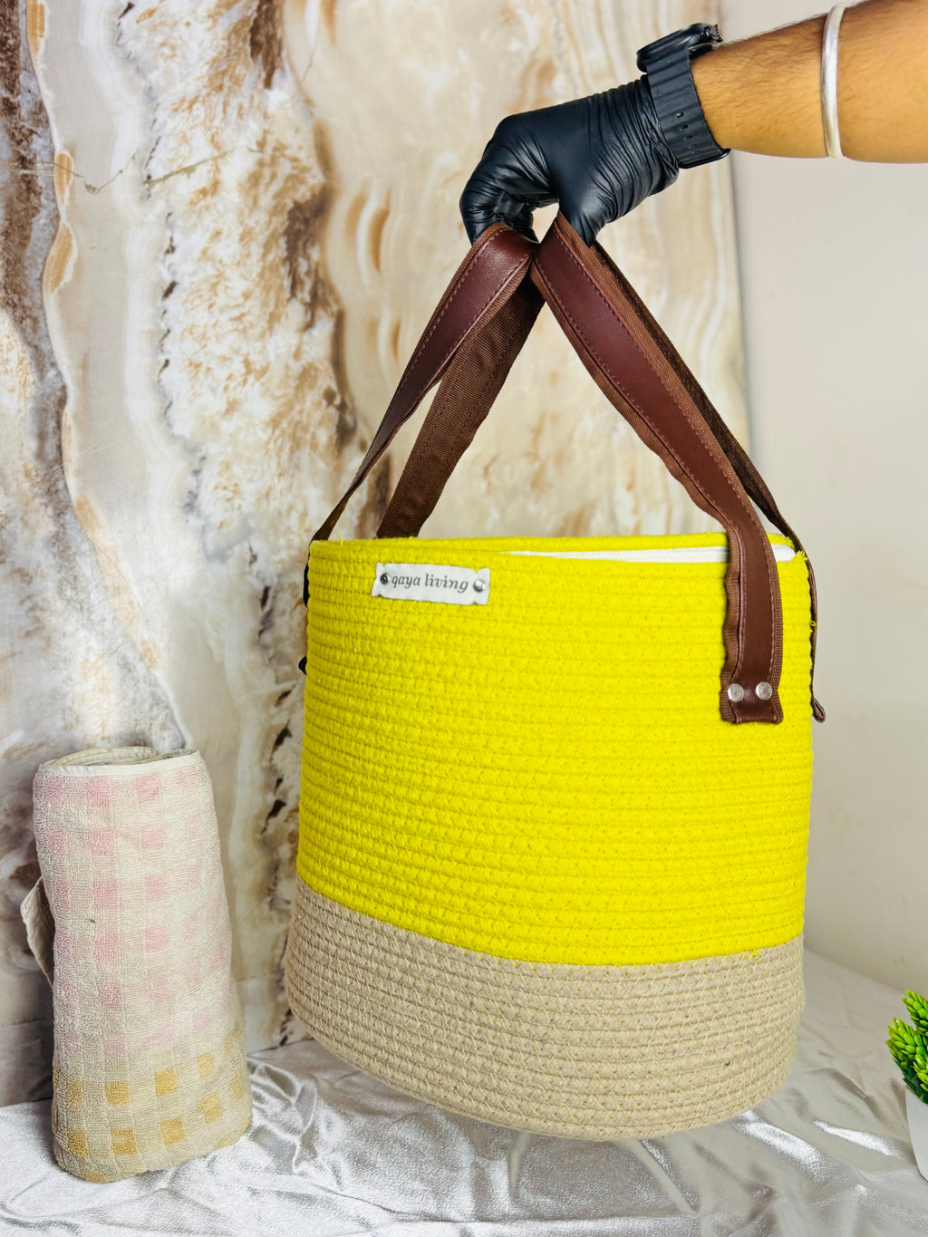 Set of 2 Zipper Baskets - Blue & Lemon yellow