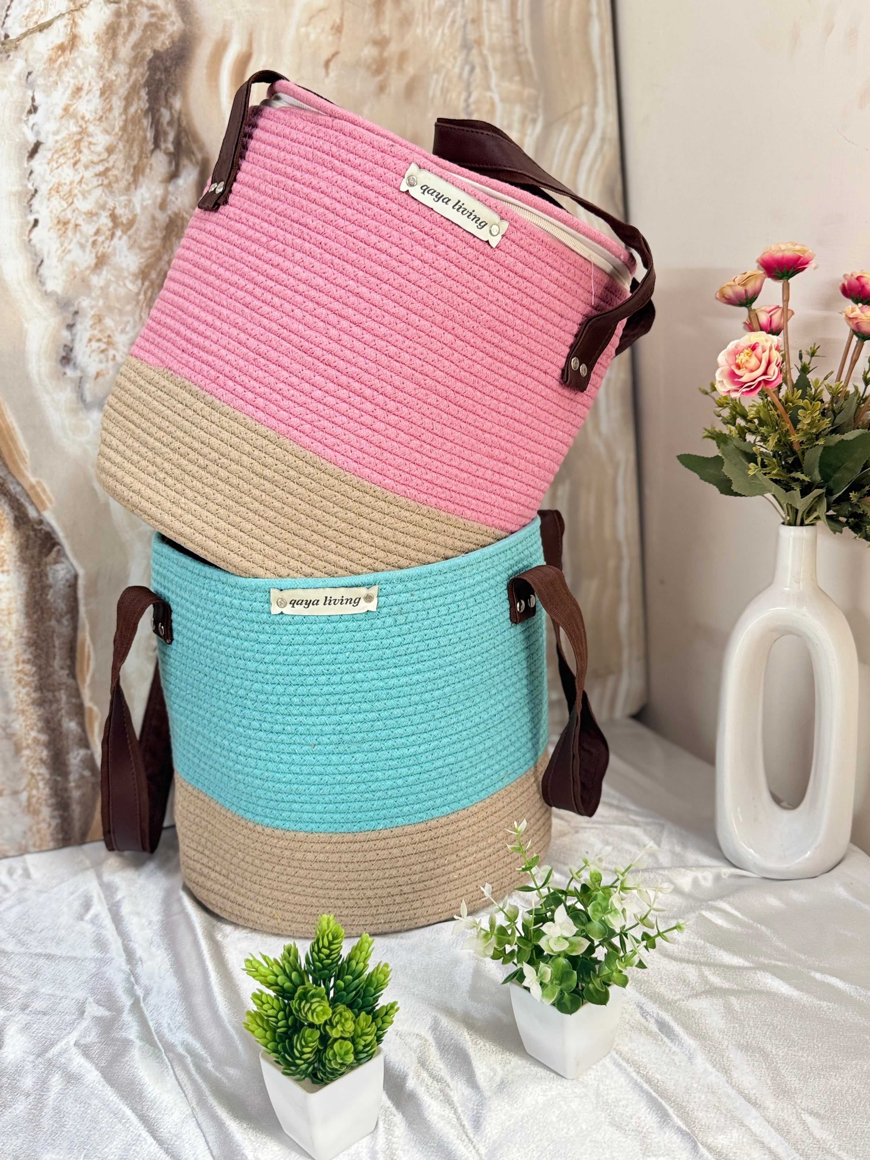 Set of 2 Zipper Baskets - Pink & Blue