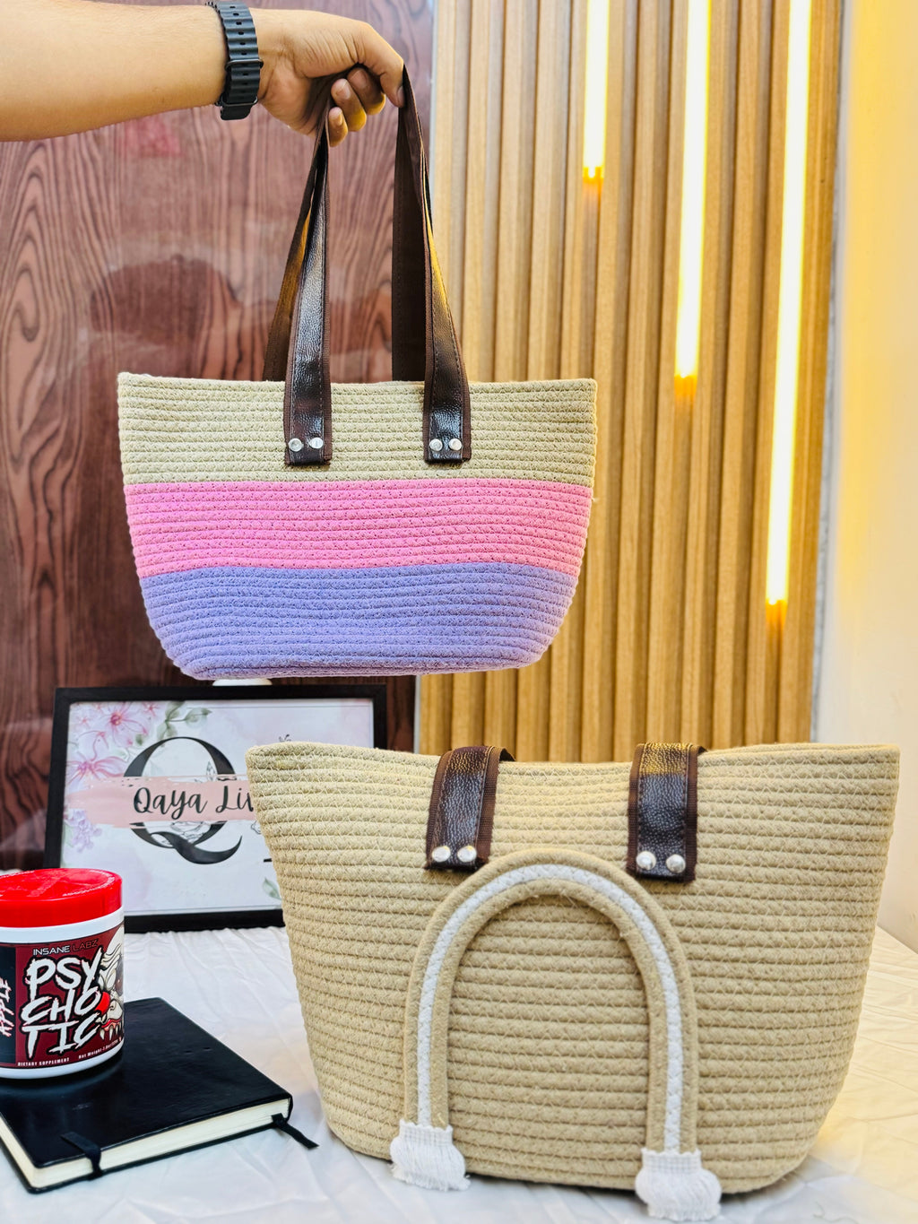 Set of 2 Wonder Shoulder Bag - Rainbow & Beige