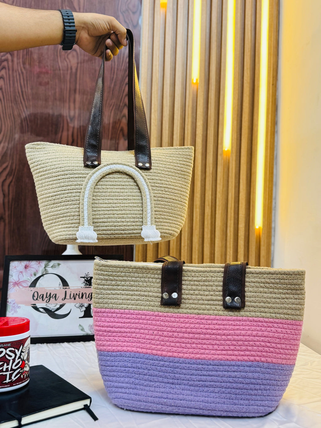 Set of 2 Wonder Shoulder Bag - Rainbow & Beige